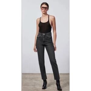 Zara Mom Fit Jeans Black Denim High Waist Ankle Tapered Bloggers Fave Size 2